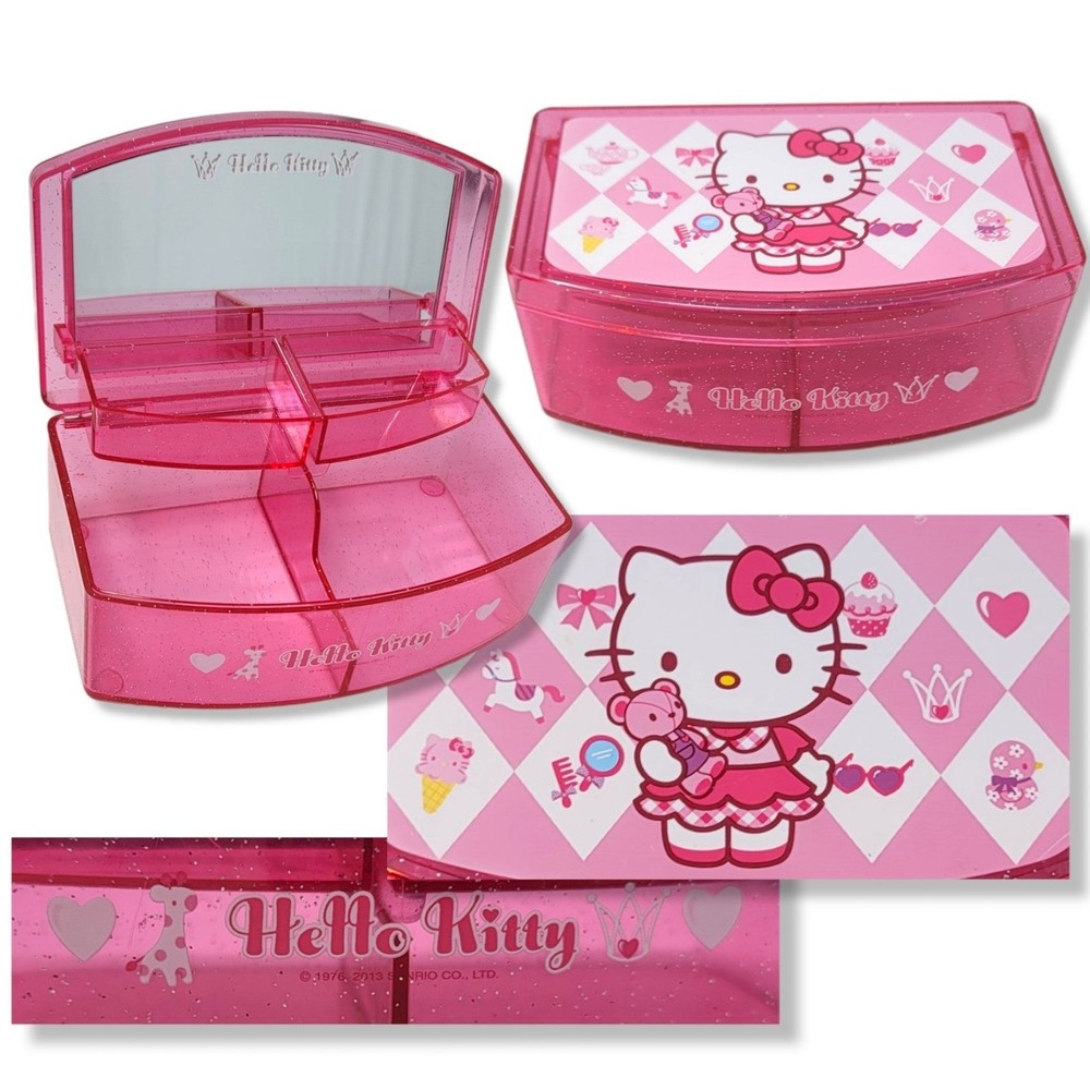 Vintage Sanrio Hello Kitty Jewelry Mirror Bear Glitter Box 2013 Rare
